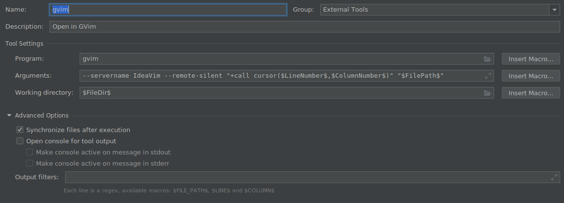 gvim external tool